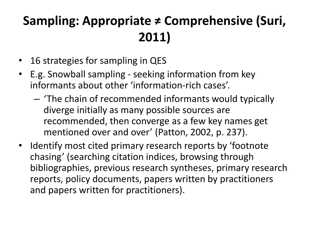 sampling appropriate comprehensive suri 2011