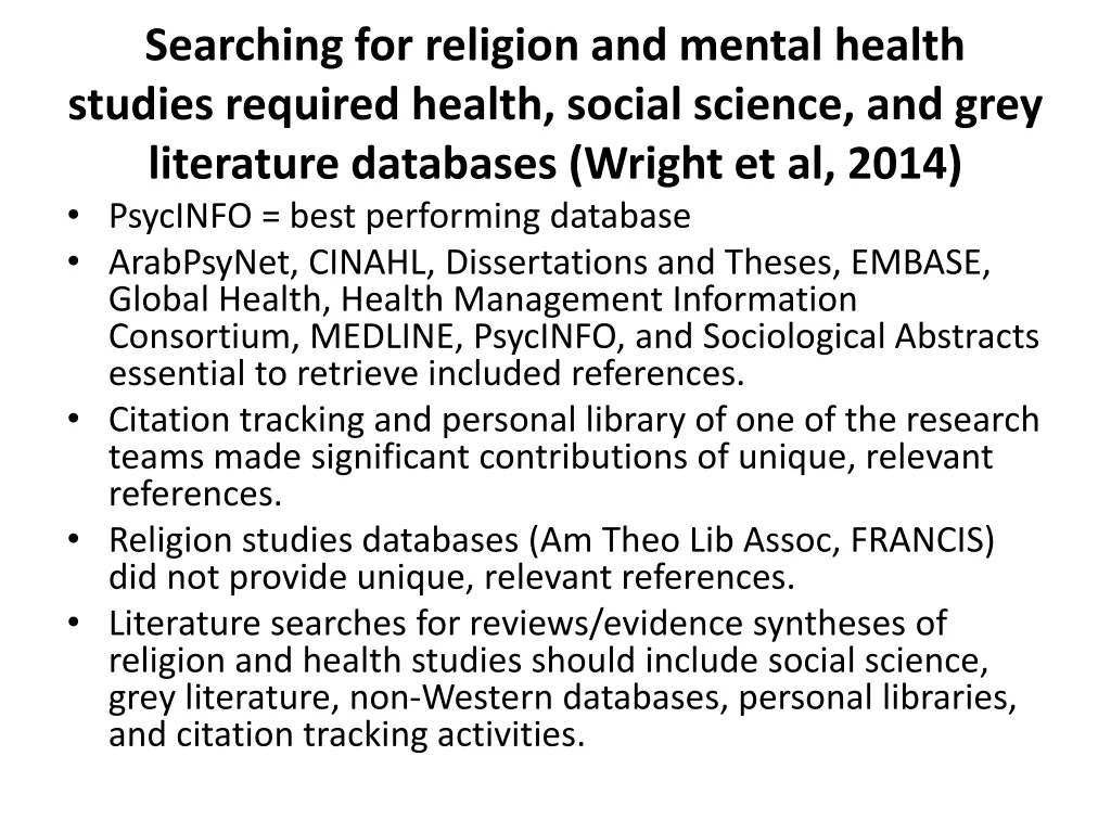 searching for religion and mental health studies