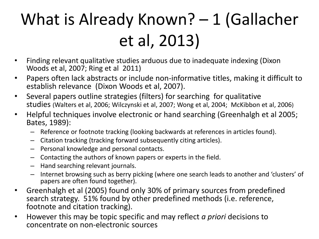 what is already known 1 gallacher et al 2013