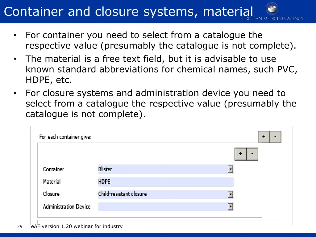 container and closure systems material