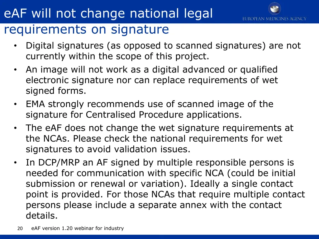 eaf will not change national legal requirements