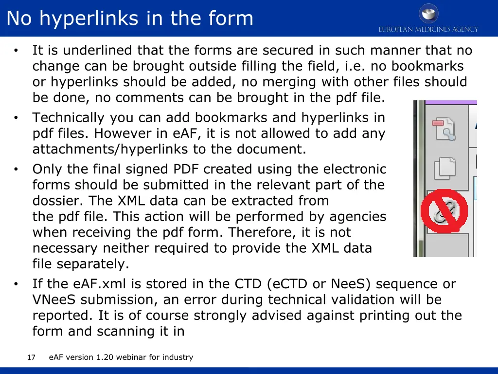 no hyperlinks in the form