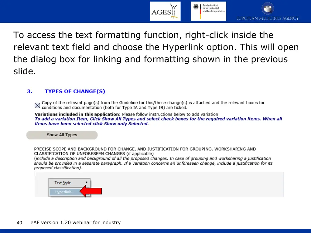 to access the text formatting function right