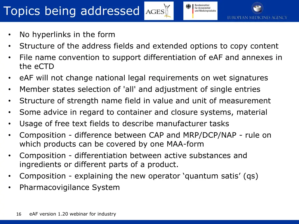 topics being addressed