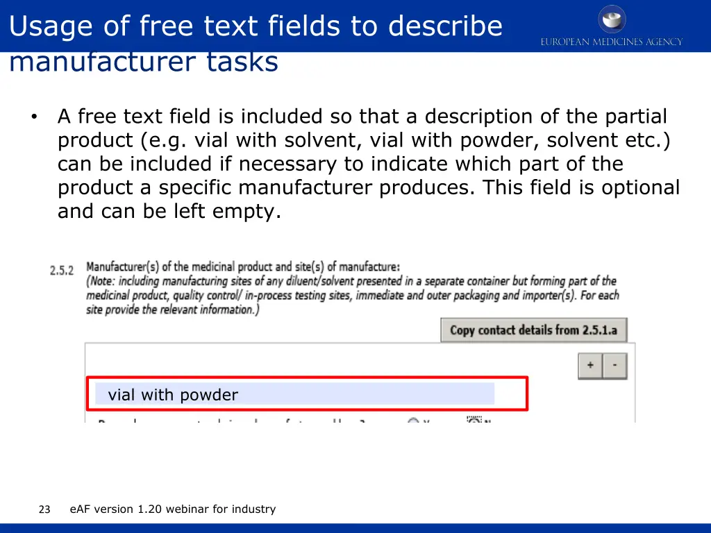 usage of free text fields to describe