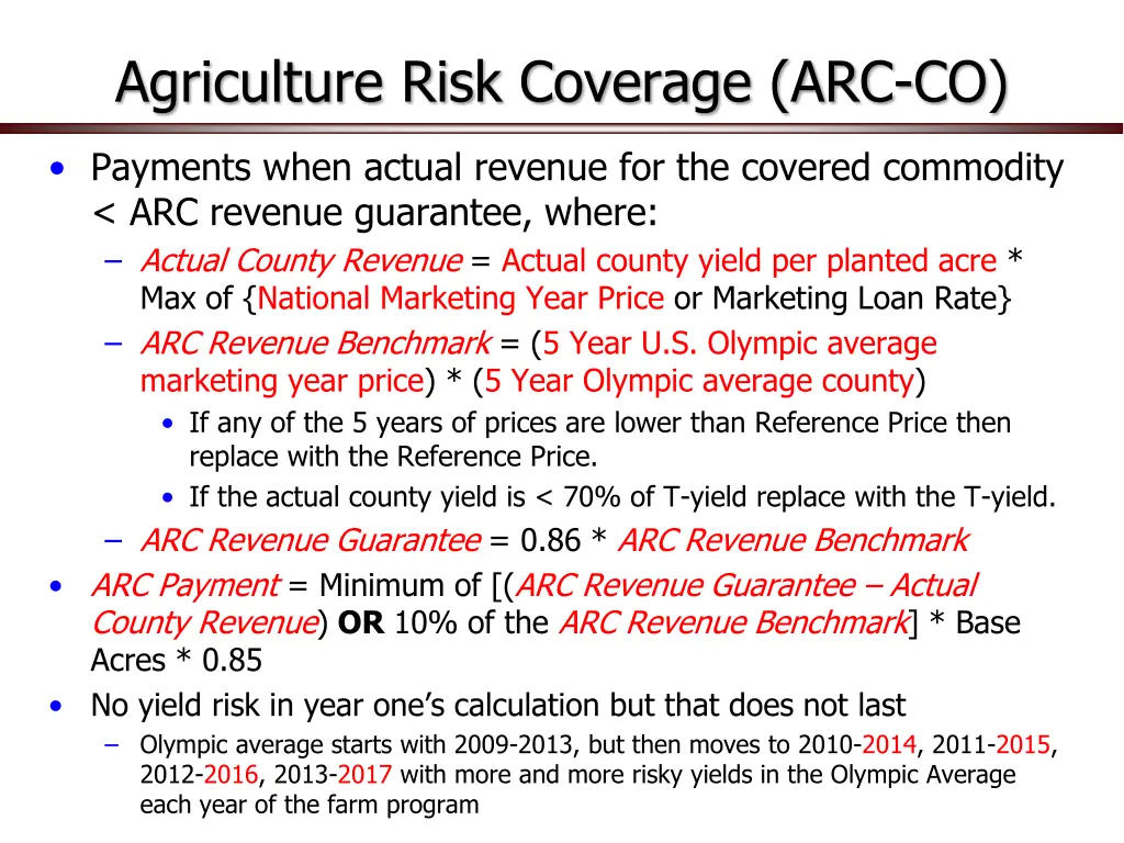 agriculture risk coverage arc co