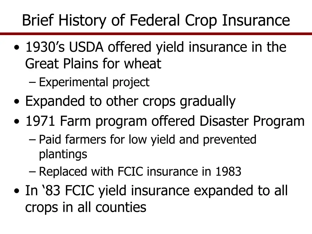 brief history of federal crop insurance