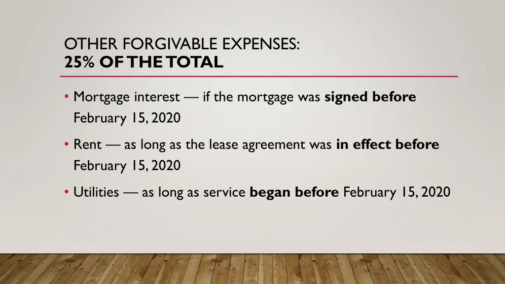 other forgivable expenses 25 of the total