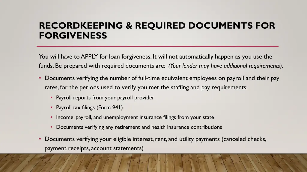 recordkeeping required documents for forgiveness