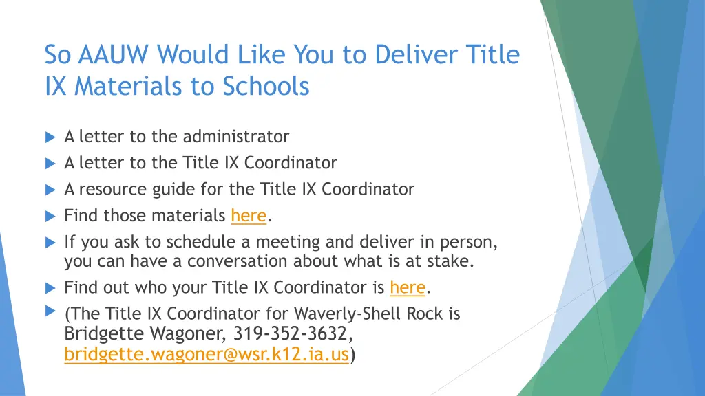 so aauw would like you to deliver title