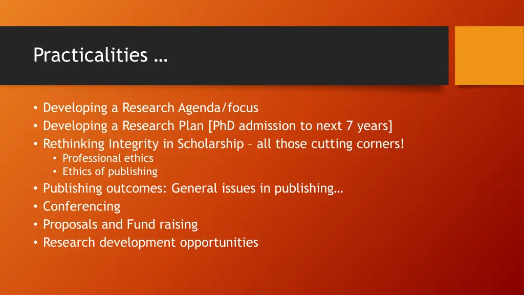 practicalities 1