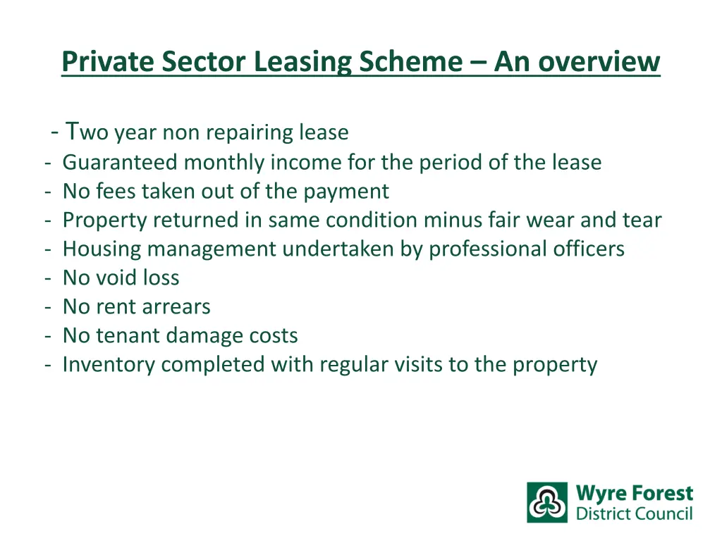 private sector leasing scheme an overview