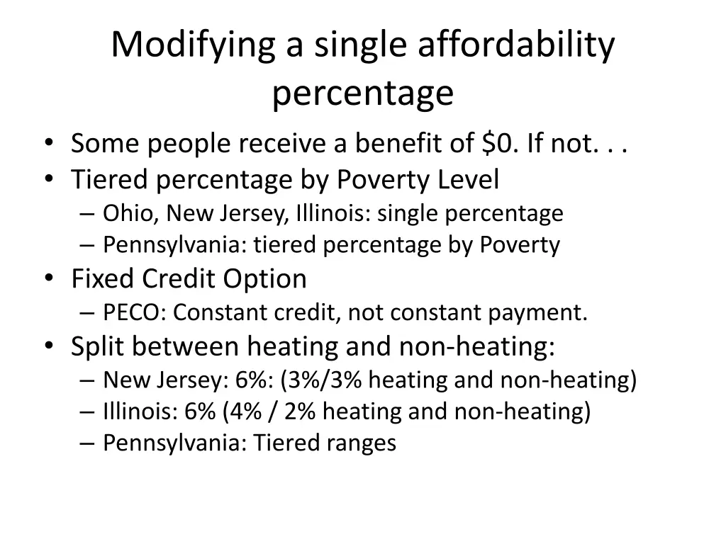 modifying a single affordability percentage some