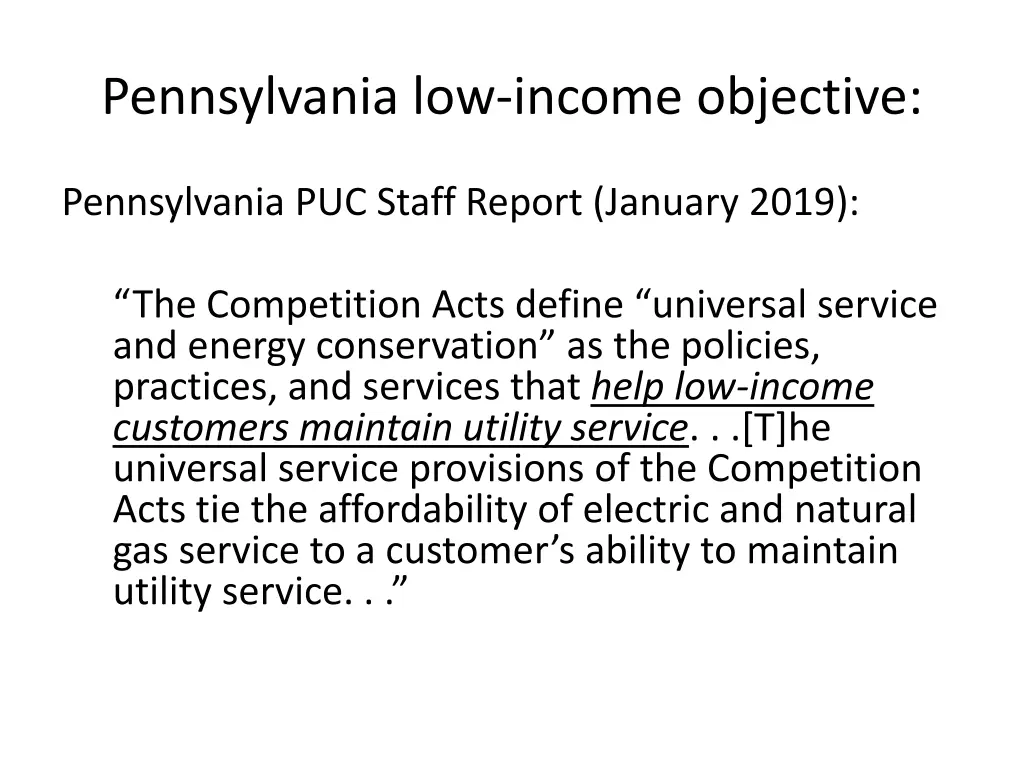 pennsylvania low income objective