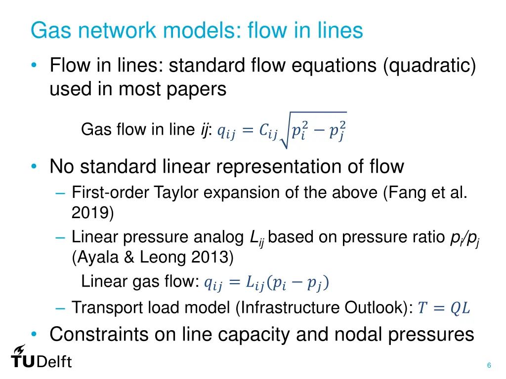 gas network models flow in lines
