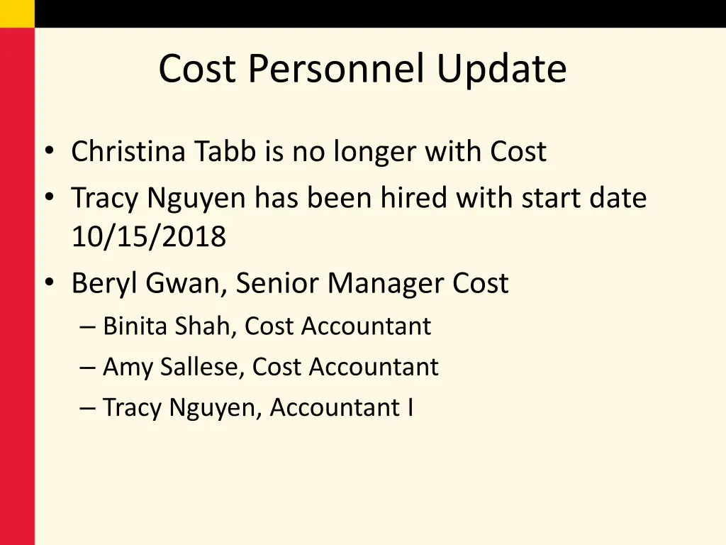 cost personnel update