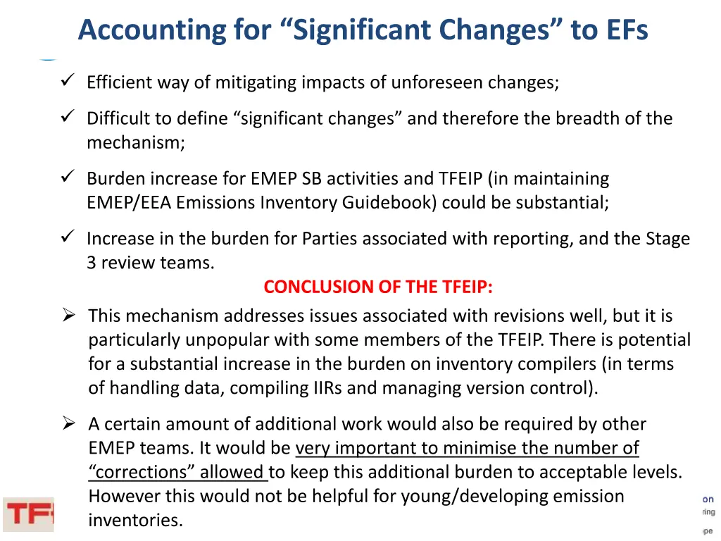 accounting for significant changes to efs 1