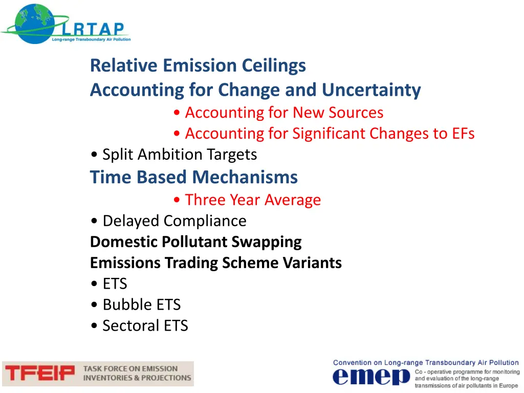relative emission ceilings accounting for change