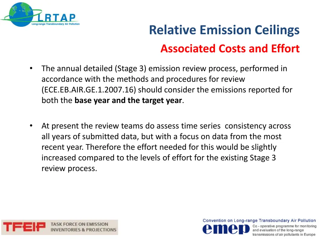 relative emission ceilings associated costs