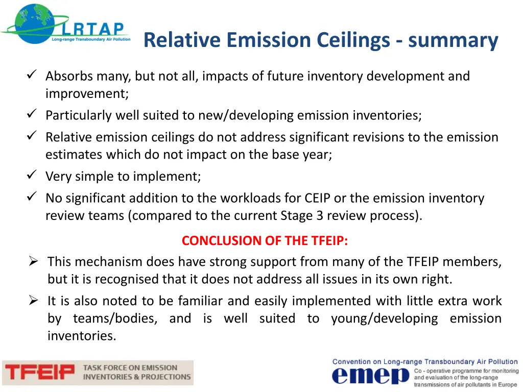 relative emission ceilings summary