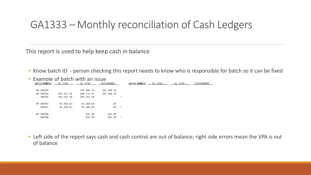 ga1333 monthly reconciliation of cash ledgers