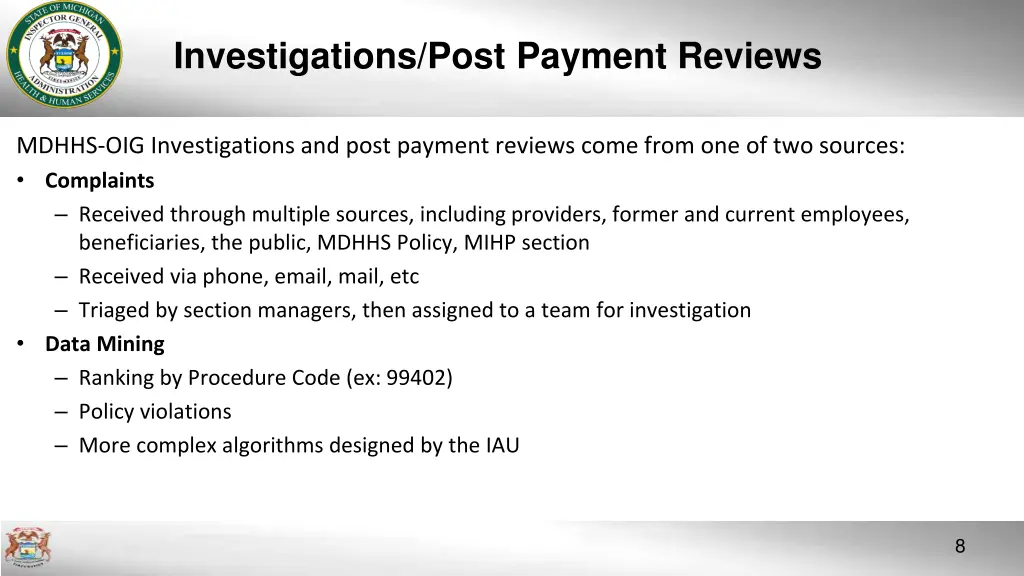 investigations post payment reviews