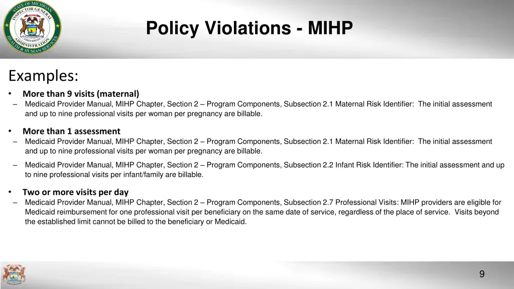 policy violations mihp