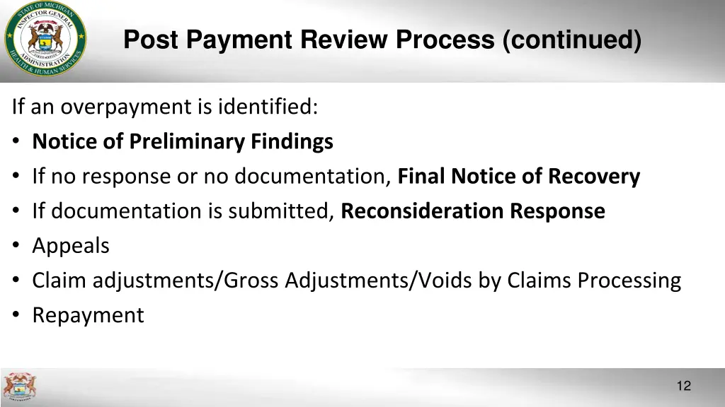 post payment review process continued