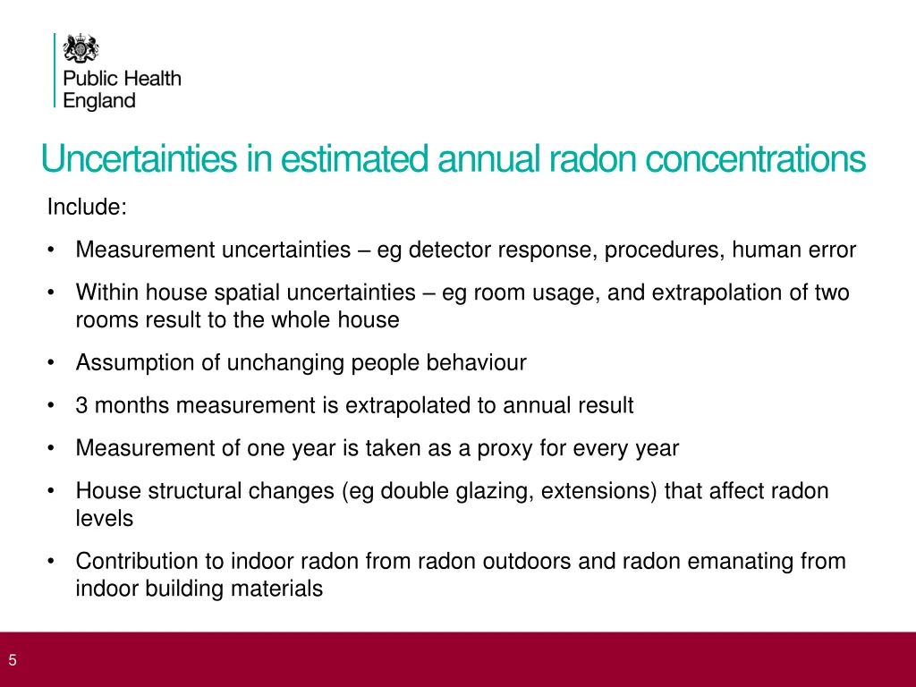 uncertainties in estimated annual radon
