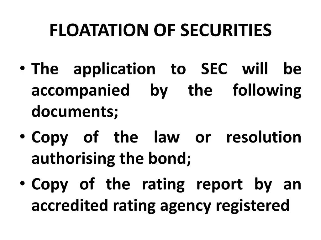 floatation of securities 22