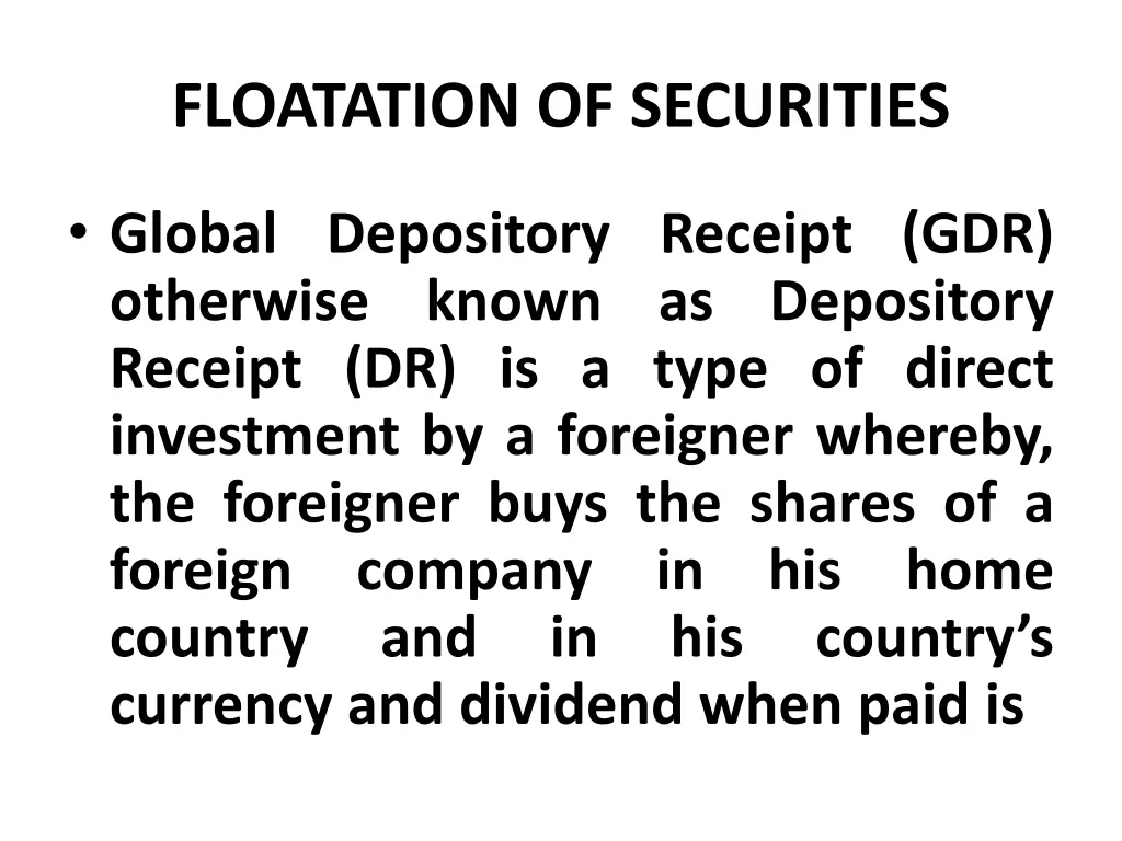 floatation of securities 26