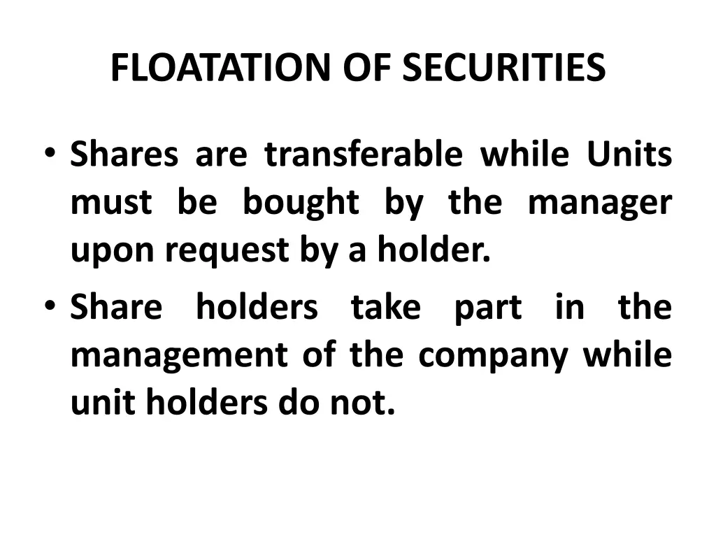 floatation of securities 38