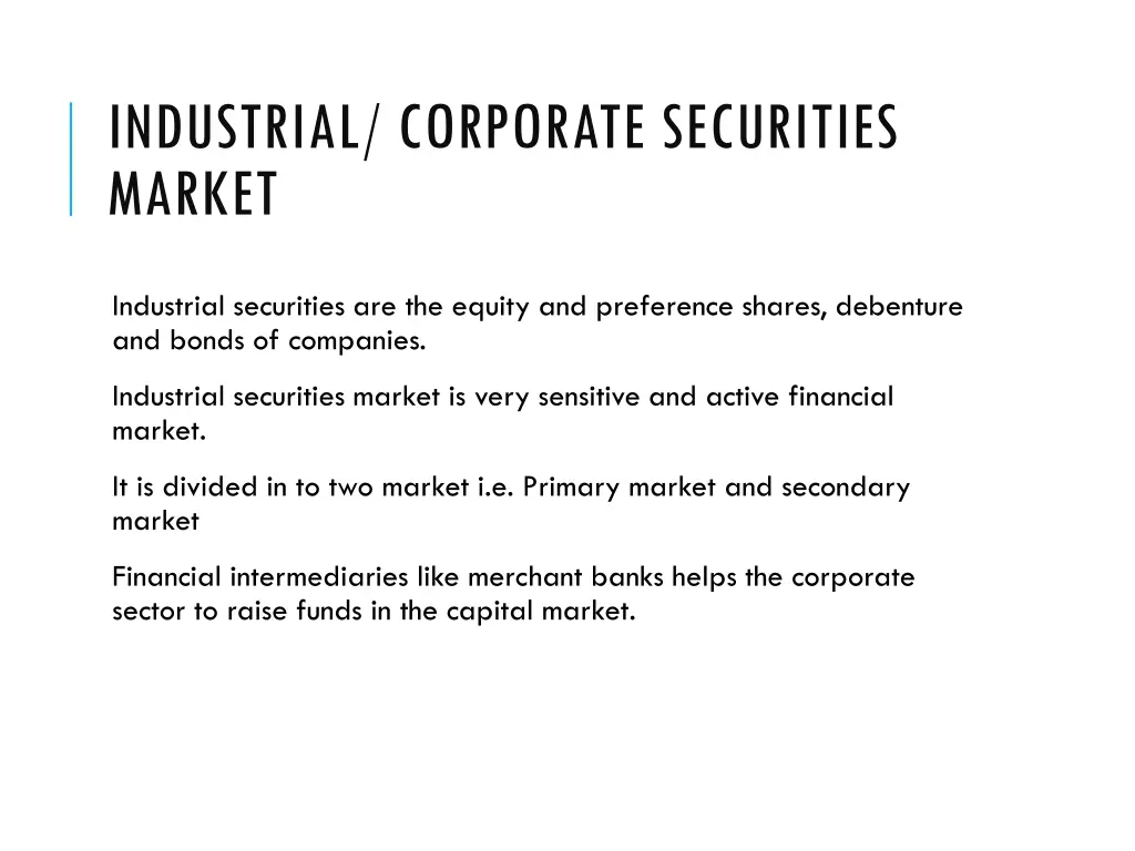 industrial corporate securities market