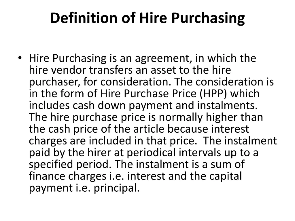 definition of hire purchasing