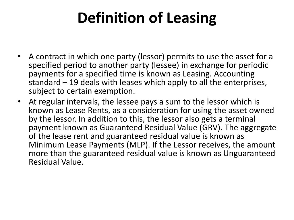 definition of leasing