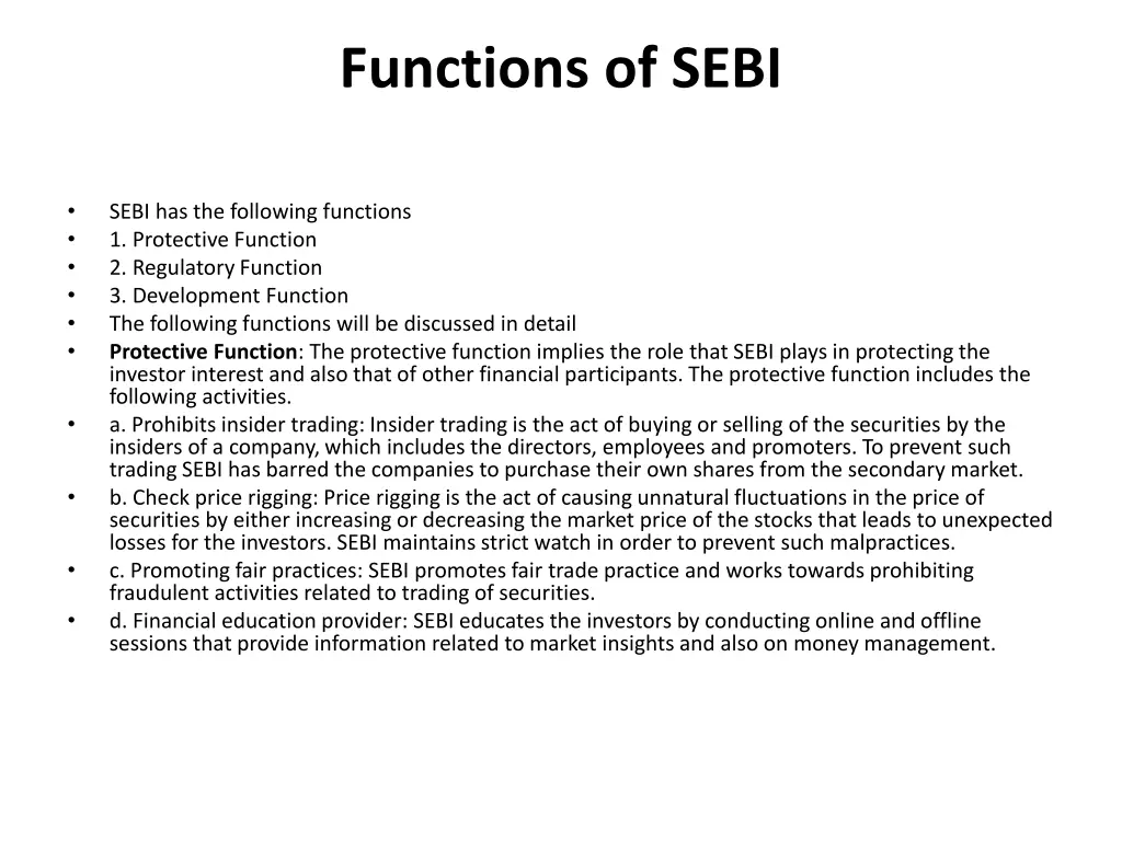 functions of sebi