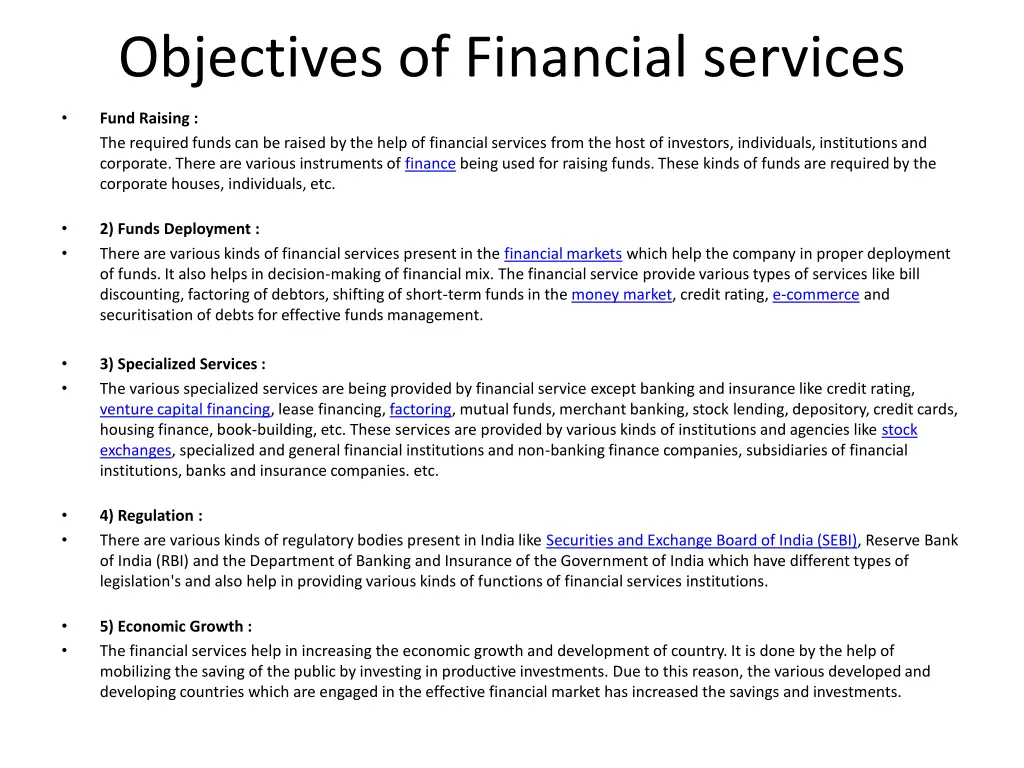 objectives of financial services