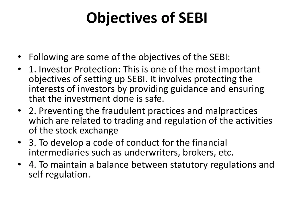 objectives of sebi