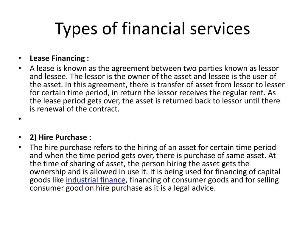 types of financial services
