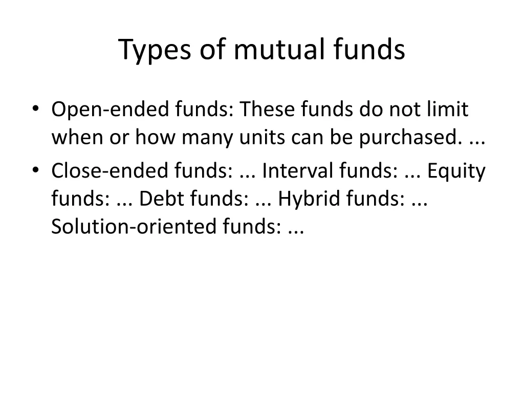 types of mutual funds