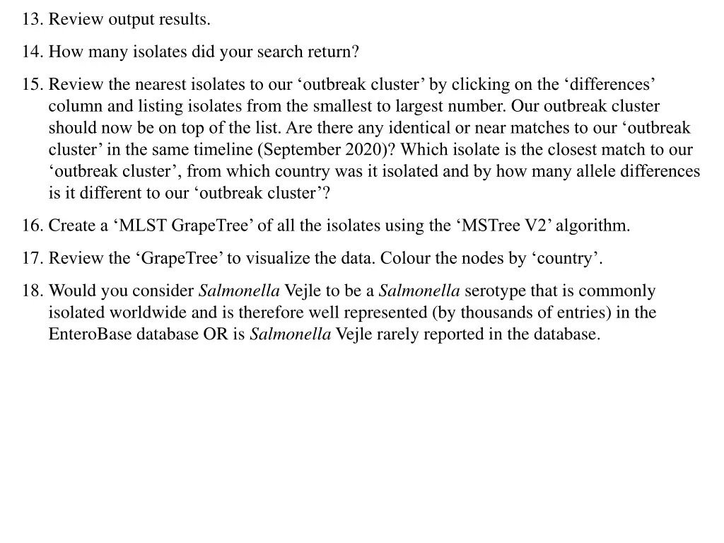 13 review output results