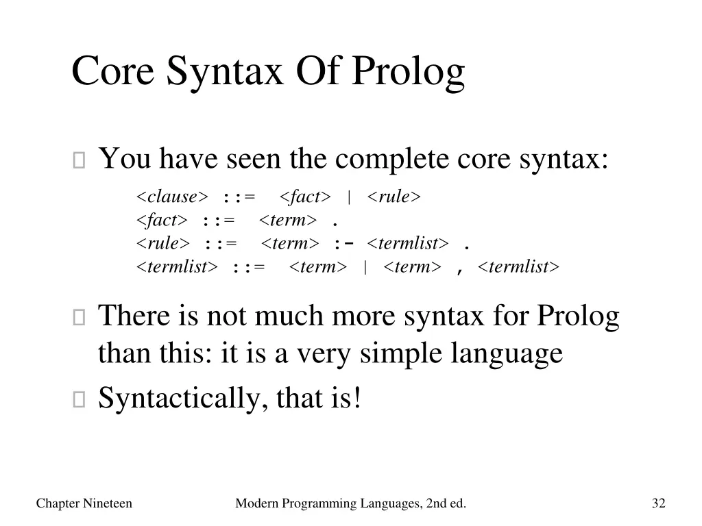 core syntax of prolog