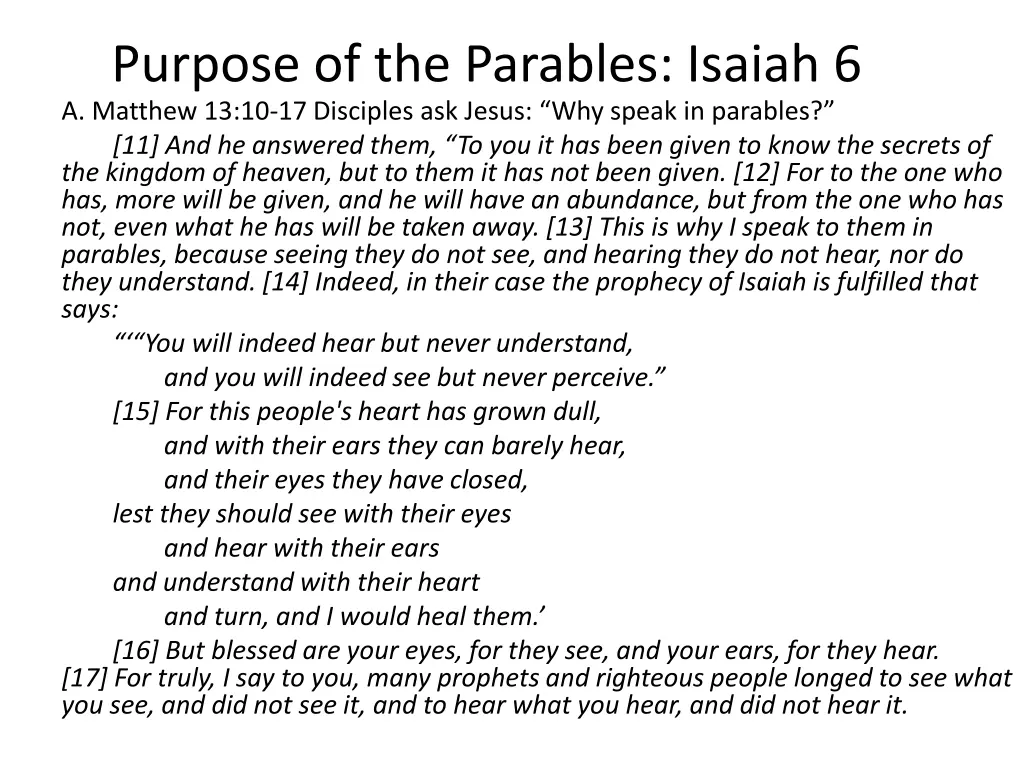 purpose of the parables isaiah 6 a matthew