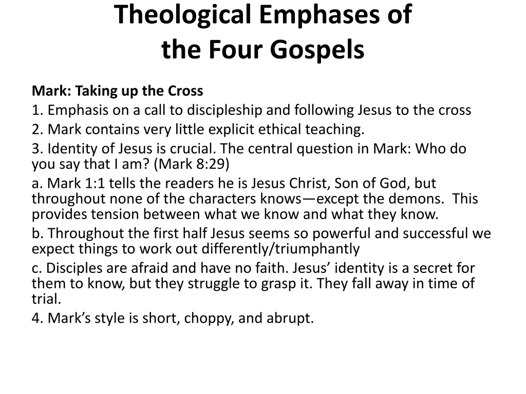 theological emphases of the four gospels 1
