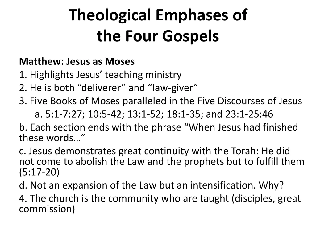theological emphases of the four gospels
