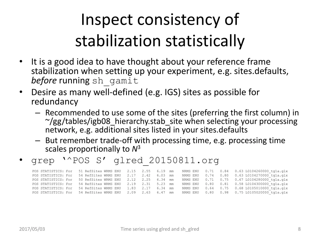 inspect consistency of stabilization statistically