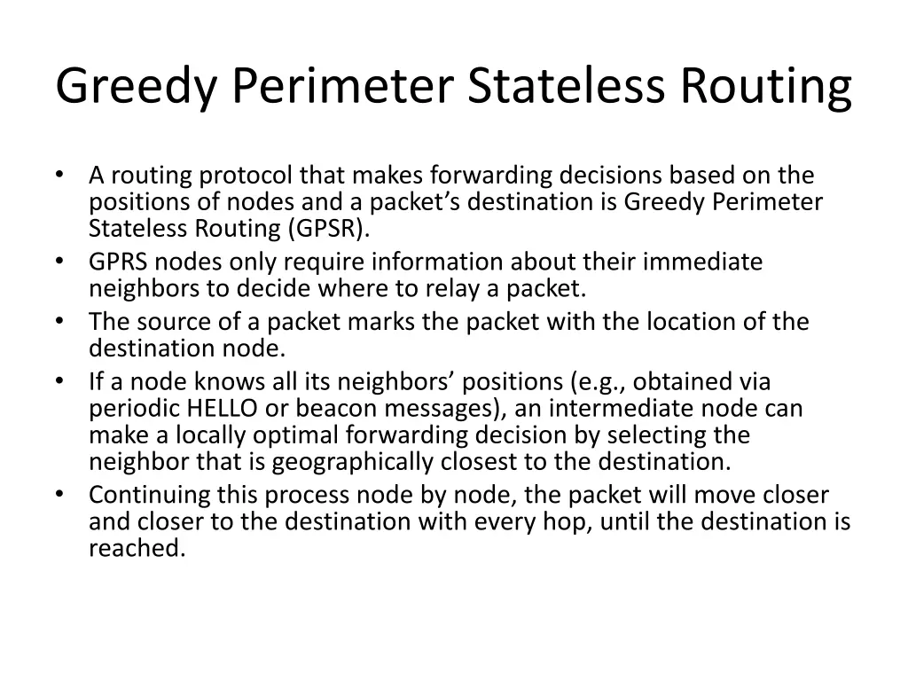 greedy perimeter stateless routing