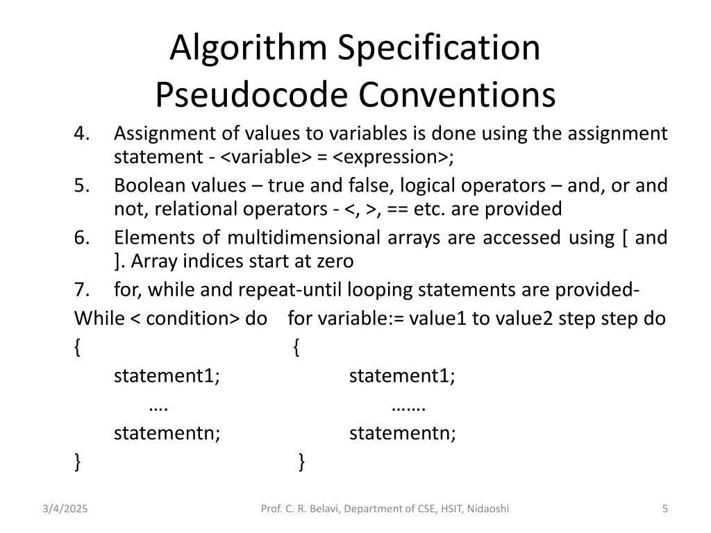 algorithm specification pseudocode conventions 1