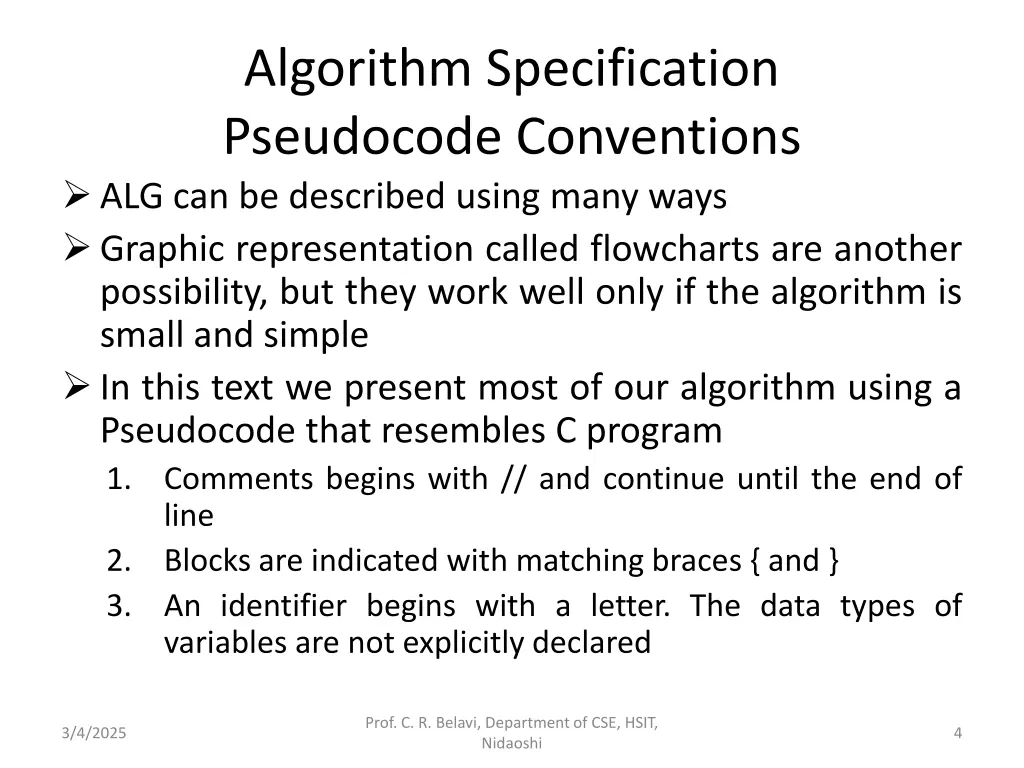 algorithm specification pseudocode conventions
