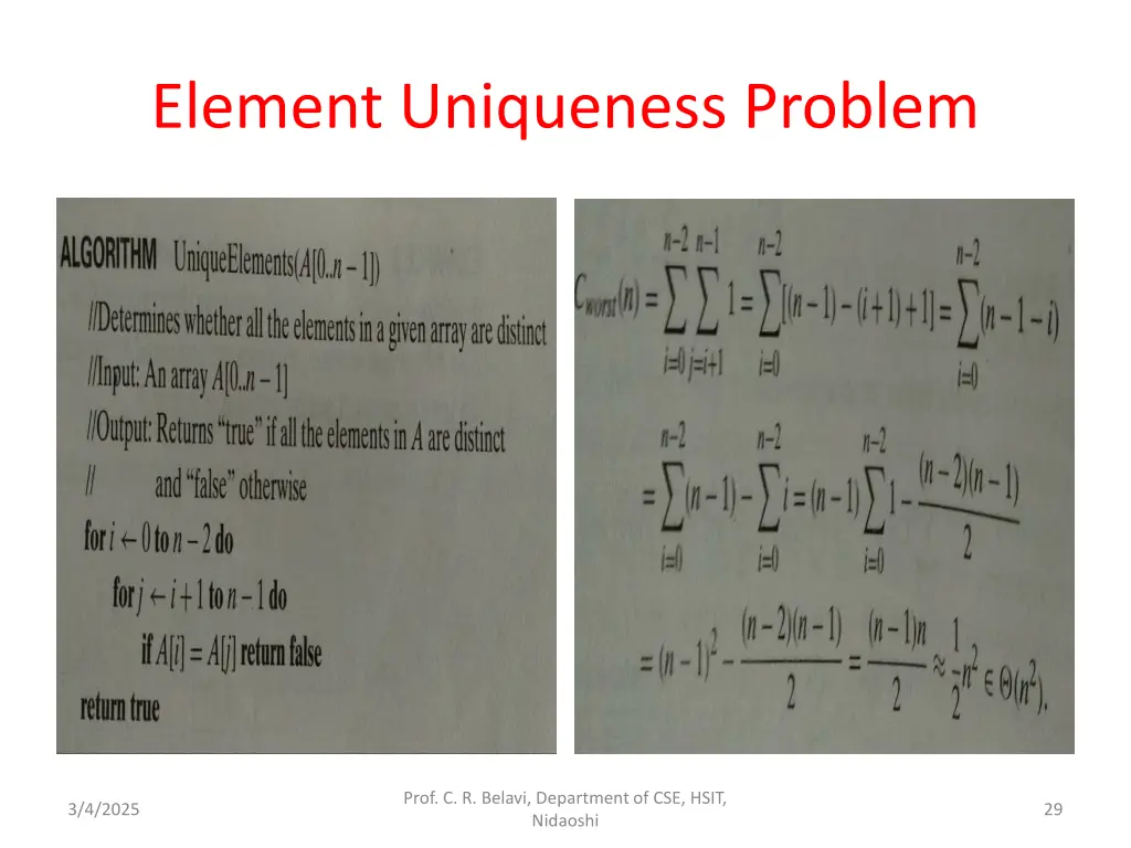 element uniqueness problem